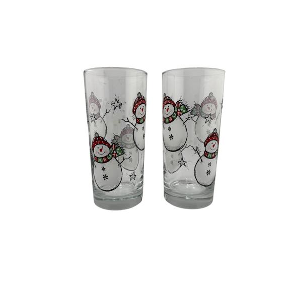 Vintage Libbey Snowman Glasses Set of 2 1990s Holiday Themed Drinkware - Picture 2 of 4